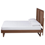 Baxton Studio Rondell Mid-Century Modern Ash Walnut Woven Rattan King Size Bed