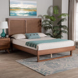 Baxton Studio Rondell Mid-Century Modern Ash Walnut Woven Rattan King Size Bed