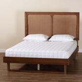 Baxton Studio Rondell Mid-Century Modern Ash Walnut Woven Rattan King Size Bed