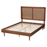 Baxton Studio Boris Mid-Century Modern Ash Walnut Woven Rattan King Size Bed