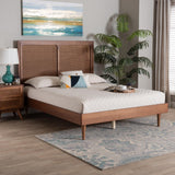 Baxton Studio Boris Mid-Century Modern Ash Walnut Woven Rattan King Size Bed