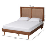 Baxton Studio Boris Mid-Century Modern Ash Walnut Woven Rattan King Size Bed