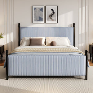 English Elm 48-inch Rubberwood Upholstered Queen Bed Vintage Sphere Post Padded Headboard N769P364057B