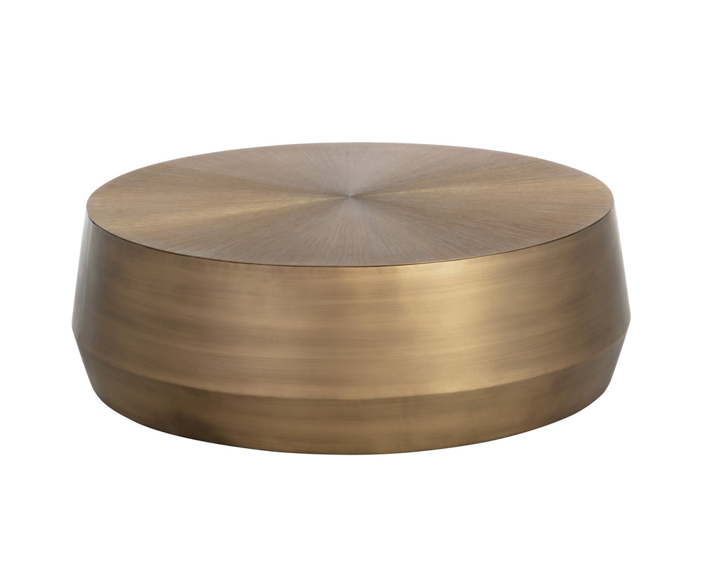 Sunpan Creed Coffee Table - Hand-Etched Iron Design with Drum Base, Perfect for Modern Living Spaces Large - 48W x 48D x 15H