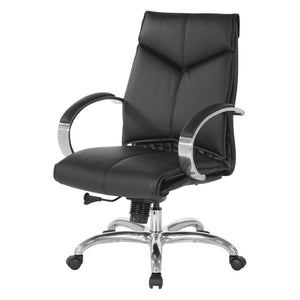 OSP Home Furnishings Deluxe Executive Top Grain Leather Office Chair with Lumbar Support and Chrome Arms Mid 8201