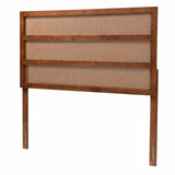 Berne Mid-Century Modern Ash Walnut Finished Wood Headboard with Rattan