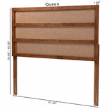 Baxton Studio Berne Mid-Century Modern Ash Walnut Finished Wood Queen Size Headboard with Rattan