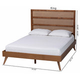 Baxton Studio Fuller Mid-Century Walnut Brown Finished Wood King Size Platform Bed with Woven Rattan