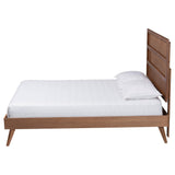 Baxton Studio Fuller Mid-Century Walnut Brown Finished Wood King Size Platform Bed with Woven Rattan