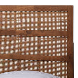 Baxton Studio Fuller Mid-Century Walnut Brown Finished Wood King Size Platform Bed with Woven Rattan