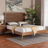 Baxton Studio Fuller Mid-Century Walnut Brown Finished Wood King Size Platform Bed with Woven Rattan