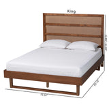 Baxton Studio Donnica Mid-Century Walnut Brown Finished Wood King Size Platform Bed with Woven Rattan