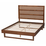 Baxton Studio Donnica Mid-Century Walnut Brown Finished Wood King Size Platform Bed with Woven Rattan