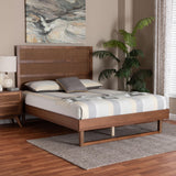 Baxton Studio Donnica Mid-Century Walnut Brown Finished Wood King Size Platform Bed with Woven Rattan