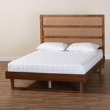 Baxton Studio Donnica Mid-Century Walnut Brown Finished Wood King Size Platform Bed with Woven Rattan