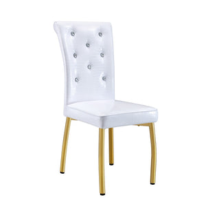English Elm Set of 4 Glam Faux Leather Dining Chairs with Crystal Buckle and Gold Tone Legs White+Gold W3226P311059