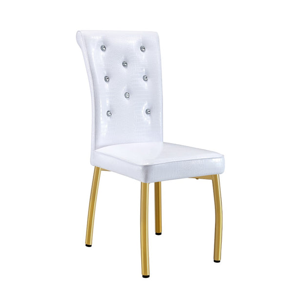 English Elm Set of 4 Glam Faux Leather Dining Chairs with Crystal Buckle and Gold Tone Legs White+Gold W3226P311058