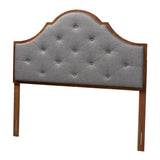 Camila Classic and Traditional Grey Fabric and Walnut Brown Finished Wood Headboard