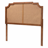 Fortuna Classic and Traditional Ash Walnut Finished Wood Headboard with Rattan