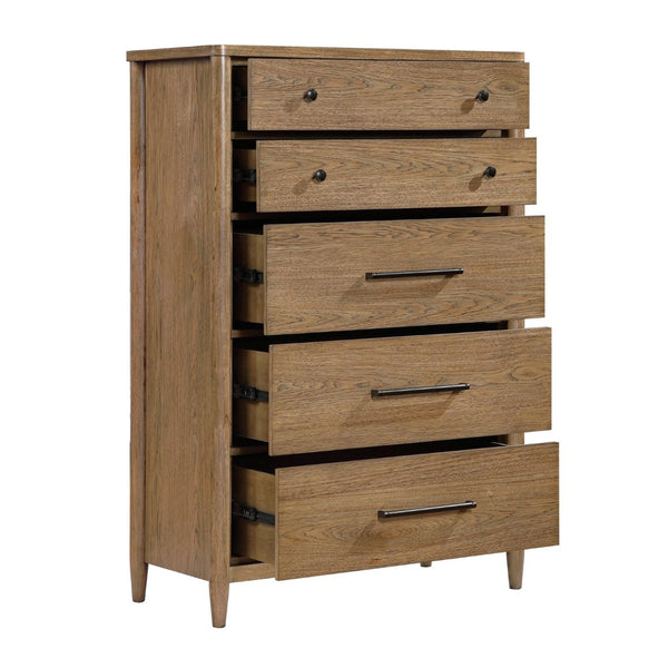 English Elm Modern Transitional Tall 5-drawer Chest with Cedar Lining and Hickory Veneer Finish B011P425799