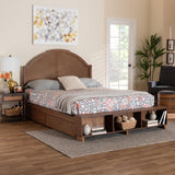 Baxton Studio Darcila Mid-Century Walnut Brown Wood and Rattan King Size Storage Bed