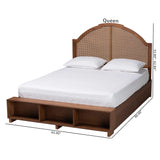 Baxton Studio Darcila Mid-Century Walnut Brown Wood and Rattan King Size Storage Bed