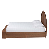 Baxton Studio Darcila Mid-Century Walnut Brown Wood and Rattan King Size Storage Bed