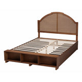 Baxton Studio Darcila Mid-Century Walnut Brown Wood and Rattan King Size Storage Bed