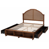 Baxton Studio Darcila Mid-Century Walnut Brown Wood and Rattan King Size Storage Bed