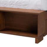 Baxton Studio Darcila Mid-Century Walnut Brown Wood and Rattan King Size Storage Bed