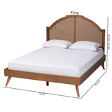 Baxton Studio Ridgely Mid-Century Walnut Brown Wood and Rattan King Size Platform Bed