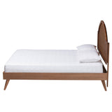 Baxton Studio Ridgely Mid-Century Walnut Brown Wood and Rattan King Size Platform Bed