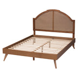 Baxton Studio Ridgely Mid-Century Walnut Brown Wood and Rattan King Size Platform Bed