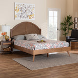 Baxton Studio Ridgely Mid-Century Walnut Brown Wood and Rattan King Size Platform Bed