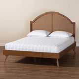 Baxton Studio Ridgely Mid-Century Walnut Brown Wood and Rattan King Size Platform Bed