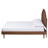 Baxton Studio Mendel Mid-Century Walnut Brown Wood and Rattan King Size Platform Bed