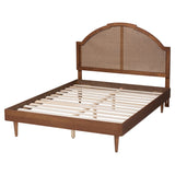 Baxton Studio Mendel Mid-Century Walnut Brown Wood and Rattan King Size Platform Bed