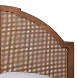 Baxton Studio Mendel Mid-Century Walnut Brown Wood and Rattan King Size Platform Bed