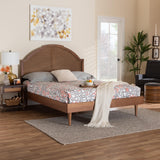 Baxton Studio Mendel Mid-Century Walnut Brown Wood and Rattan King Size Platform Bed