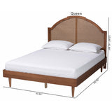 Baxton Studio Mendel Mid-Century Walnut Brown Wood and Rattan King Size Platform Bed