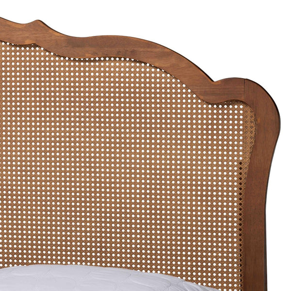 Baxton Studio Baxton Studio Latrell Mid-Century Walnut Storage Bed with Rattan Headboard and Organized Design Queen MG9773-1/6001-1S-Queen