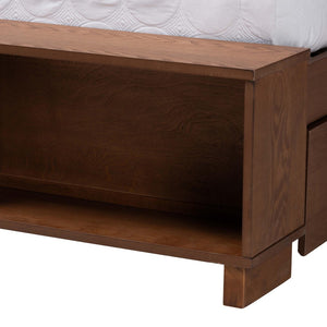 Baxton Studio Baxton Studio Latrell Mid-Century Walnut Storage Bed with Rattan Headboard and Organized Design Queen MG9773-1/6001-1S-Queen