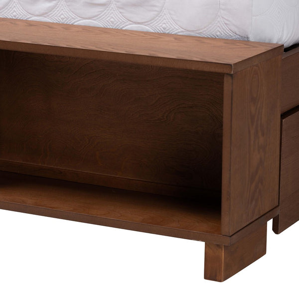 Baxton Studio Baxton Studio Latrell Mid-Century Walnut Storage Bed with Rattan Headboard and Organized Design Queen MG9773-1/6001-1S-Queen