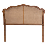 Baxton Studio Leandra Classic and Traditional Ash Walnut Finished Wood Queen Size Headboard with Rattan