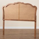 Baxton Studio Leandra Classic and Traditional Ash Walnut Finished Wood Queen Size Headboard with Rattan