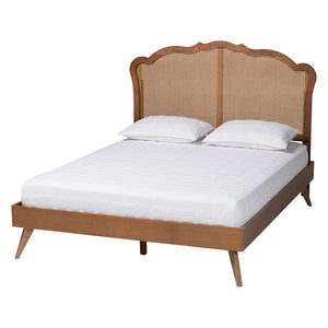 Baxton Studio Baxton Studio Mid-Century Walnut Brown Rattan Platform Bed with Adjustable Headboard for Style Aithan King MG9773-1/9704-King