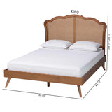 Baxton Studio Aithan Mid-Century Walnut Brown Wood and Rattan King Size Platform Bed