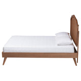 Baxton Studio Aithan Mid-Century Walnut Brown Wood and Rattan King Size Platform Bed