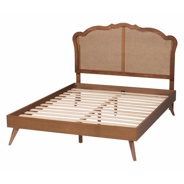 Baxton Studio Baxton Studio Mid-Century Walnut Brown Rattan Platform Bed with Adjustable Headboard for Style Aithan King MG9773-1/9704-King