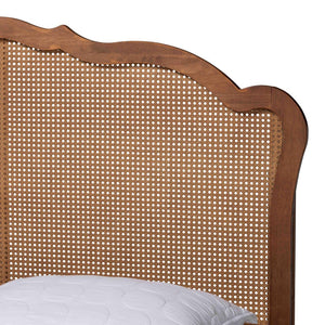 Baxton Studio Baxton Studio Mid-Century Walnut Brown Rattan Platform Bed with Adjustable Headboard for Style Aithan King MG9773-1/9704-King